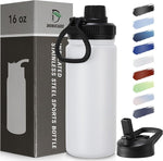 Load image into Gallery viewer, DOMICARE 16 oz Kids Water Bottle for School Stainless Steel Double Wall Vacuum Insulated Water Bottle with Straw lids &amp; Spout Lid, Leakproof BPA Free (White,1)