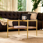 Load image into Gallery viewer, AGV LIGHTING Round Glass Coffee Table, Mid-Century Modern Coffee Table for Living Room, Glod Coffee Table, Amber Glass Top &amp; Walnut Wood Shelf