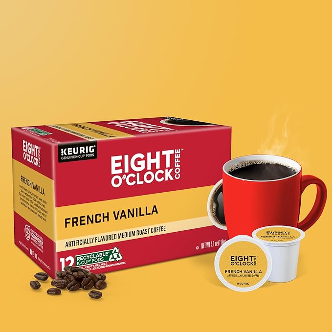 Eight O'Clock Coffee French Vanilla, Keurig Single Serve K-Cup Pods, Light Roast, 72 Count