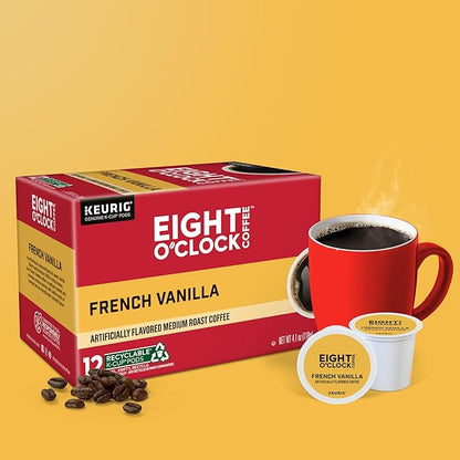 Eight O'Clock Coffee French Vanilla, Keurig Single Serve K-Cup Pods, Light Roast, 72 Count