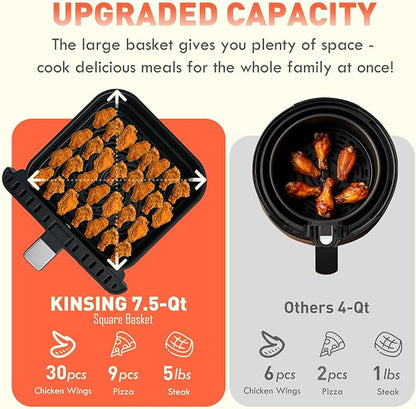 Air Fryer with Window Visible 8-in-1,8.7-Qt Large space,85% Less Oil,Roast, Bake, Dry, Reheat, Frozen, Broil,160-400℉ Even Results With Precise Temperature Control,Dishwasher-Safe