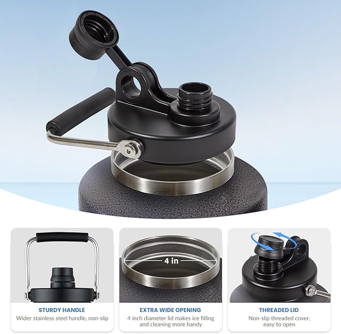 1 Gallon Water Jug Bottle Insulated with Straw, 128oz Stainless Steel Water Bottle Jug Wide Mouth Double Vacuum Dishwasher Safe BPA Free for Hot & Cold Drinks Charcoal Gray