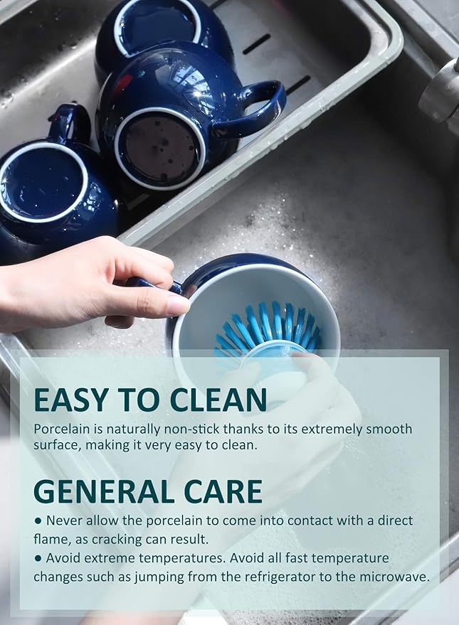 Teocera 16oz Large Coffee Mugs Set of 4 - Thick White Porcelain Cups for Cappuccino, Latte, Tea & Hot Chocolate - Dishwasher Safe Ceramic with Comfort Grip Handles（Navy