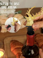 Load image into Gallery viewer, Gold Deer Head Wine Pourer, Liquor Bottle Pour Spout with Leak-Proof Rubber Stopper, Universal Fit for Wine Whiskey Champagne Olive Oil – Drip-Free Bar Pourer Gift for Men, Weddings &amp; Holidays