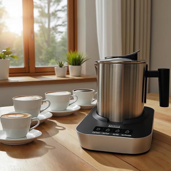 4-in-1 Electric Milk Frother and Steamer, 400ml(13.5oz) Stainless Steel Pitcher with Auto Shut-Off, Hot & Cold Foam Maker and Milk Warmer for Lattes, Cappuccinos, Macchiato, Dishwasher Safe