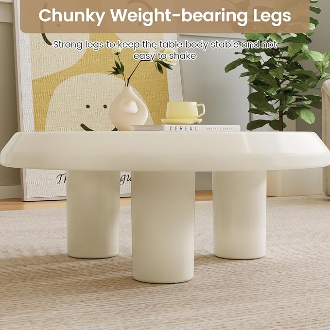 Round Coffee Table, White Cream Modern Center Table, Side Table for Living Room, Bedroom, Home Office, Small Space