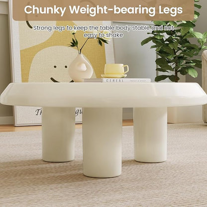 Round Coffee Table, White Cream Modern Center Table, Side Table for Living Room, Bedroom, Home Office, Small Space