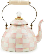 Load image into Gallery viewer, MACKENZIE-CHILDS Enamel Tea Kettle, Stylish Tea Kettle for Stovetop, Pink-and-White Rosy Check, 3 Quarts