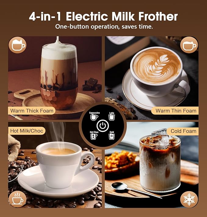 Milk Frother and Steamer, Large Capacity Detachable Electric Milk Frother, Automatic Warm and Cold Foam Maker, Hot Chocolate Maker, BPA Free, Grey