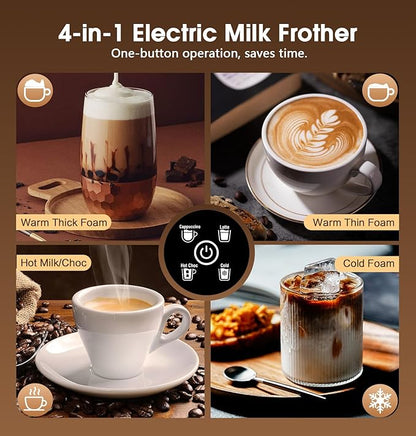 Milk Frother and Steamer, Large Capacity Detachable Electric Milk Frother, Automatic Warm and Cold Foam Maker, Hot Chocolate Maker, BPA Free, Grey