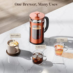 Load image into Gallery viewer, Veken French Press Coffee Maker 34oz 1 L, Heat Resistant Thickened Borosilicate Glass, No Plastic Touching Cafe, Stainless Steel Brewer, Cold Brew Cafetera Teapot for Kitchen Travel Camping, Copper