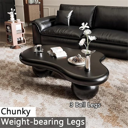 Cloud Coffee Table, Modern Coffee Table for Living Room Apartment, Cartoon Irregular Indoor Tea Table, Cute End Table with Ball 3 Legs, Easy Assemble,Black l47.2