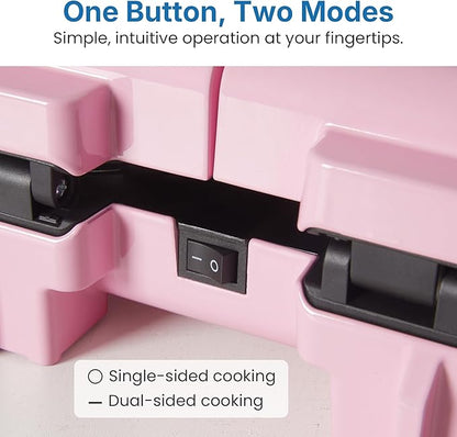 Double Waffle Maker Featuring Dual Removable Nonstick Plates, One-Button Single or Dual-Side Operation, Rapid Preheating with Dual Indicator Lights, Easy-to-Clean and Durable Design,Pink