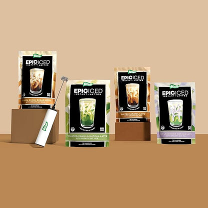 Matchabar Epic Iced Instant Latte Powder | Toasted Vanilla Matcha w/Oat Milk Base | Low Sugar, Non-Diary & Vegan Instant Iced Matcha Powder | Barista-Quality Creamy Latte Mix | 10 Servings