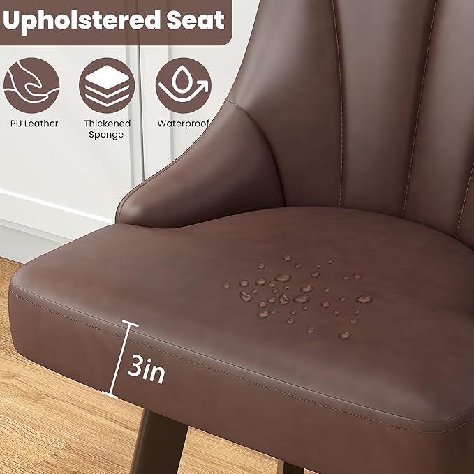Swivel Bar Stools with Backs, 24" Counter Height Bar Stools Set of 2, PU Leather Upholstered Counter Barstools with Solid Wood Legs for Kitchen Island, Home Bar, Brown