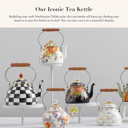 MACKENZIE-CHILDS Enamel Tea Kettle, Cute Kitchen Kettle for Stovetop, 2-Quart Capacity, Black Flower Market