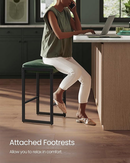 VASAGLE EKHO Collection - Bar Stools Set of 2, Counter Height Bar Stools, Synthetic Leather with Stitching, Mid-Century Modern Counter Stools, 26-Inch Tall, Kichen Home Bar Dining Room, Forest Green