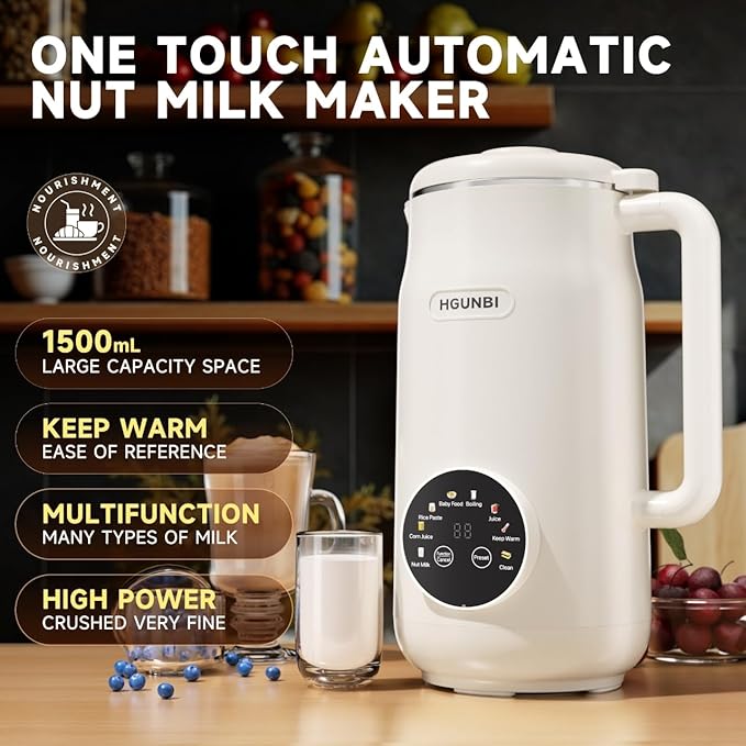 8-in-1 Automatic Nut Milk Maker Machine, 50oz Soy Milk Maker with 12 Blades, Nut Milk Maker Blender for Homemade Plant-Based Milk, Oat, Soy, with Self-Cleaning, Keep Warm, 12-Hour Delay