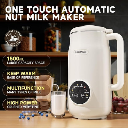 8-in-1 Automatic Nut Milk Maker Machine, 50oz Soy Milk Maker with 12 Blades, Nut Milk Maker Blender for Homemade Plant-Based Milk, Oat, Soy, with Self-Cleaning, Keep Warm, 12-Hour Delay