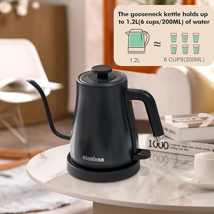 Stariver Electric Kettle Gooseneck Kettle, 1.2L Water Kettle, BPA-Free, Pour Over Tea Pot Stainless Steel for Coffee & Tea with Fast Heating, Auto-Shut Off and Boil-Dry Protection Tech, Dark Blue