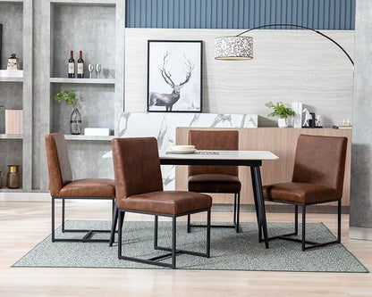 CIMOTA Modern Dining Chairs Set of 6, Leather Dining Room Chairs Upholstered Mid Century Armless Guest Side Chair with Black Base for Dining Room/Kitchen, Vintage Brown 6PCS