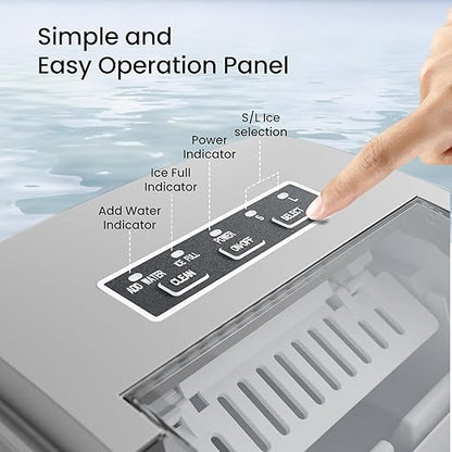 Kismile Ice Makers Countertop with Handle,9 Cubes in 6 Mins,26Lbs/24H,Portable Ice Machine with Self-Cleaning for Home(Grey)