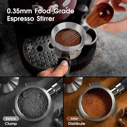 51mm Espresso Accessories Kit, WDT Tool, Dosing Funnel and Puck Screen Set, 316 Stainless Steel Needle Coffee Distribution Stirrer, Portafilter Dosing Ring for Barista 51 mm