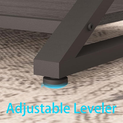 HSH Gray Coffee Table for Living Room, Minimalist Rectangle Center Table with Storage Shelf，Industrial Dark Wood and Metal Cocktail Tea Table, Office Simple 2 Tier Display Coffee Table, 47 Inch