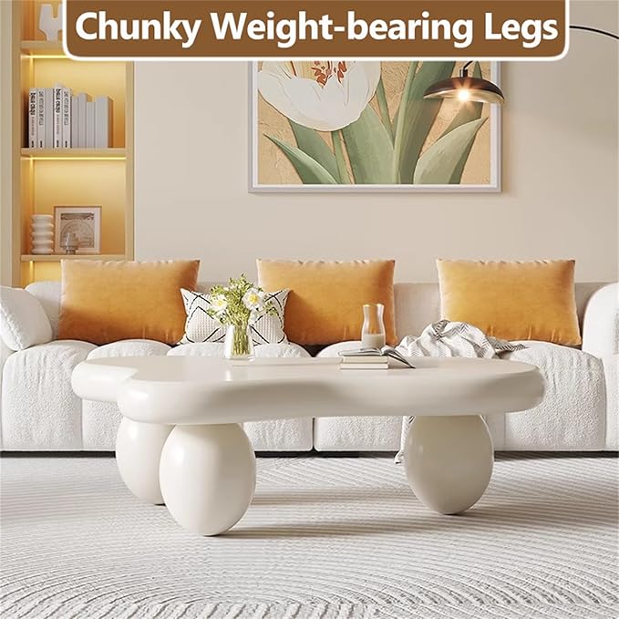 Cloud Coffee Table Modern Cute Coffee Tables Irregular Simple Tea/Center Table for Small Space End Table for Living Room, Home Office, Indoor (White A Cloud 40" Wx27.6 Dx11.8 H)