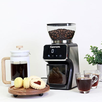 Kenmore Conical Burr Grinder - Grind Coffee Beans For Home Brewing, Smart Maquina Moler, Control Dosing For Espresso, French Press, Drip Coffee, 30 Grind Size, Digital Control, Spice grinding