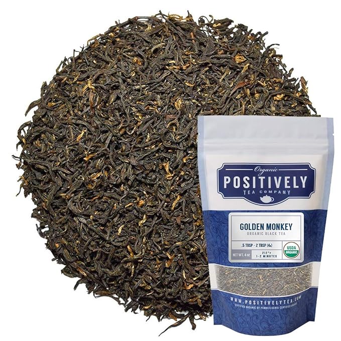 Organic Positively Tea Company, Golden Monkey Black Tea, Loose Leaf, 4 Ounce