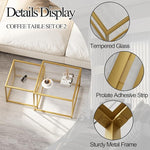 Load image into Gallery viewer, Glass Coffee Table Gold,Nesting Tables Set of 2, Minimalist Coffee Side End Tables for Small Spaces, Sofa Side Tea Coffee Table with Metal Frame for Home, Office, Space-Saving