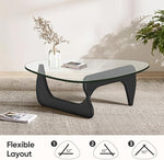 Load image into Gallery viewer, Noguchi Triangle Glass Coffee Table with Solid Wood Base, Vintage Clear Glass Top Modern Design for Living Room, Patio, Study, Black
