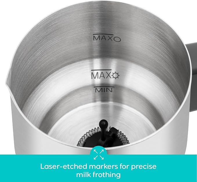 CASABREWS ARTIST Milk Frother, 4-in-1 Electric Milk Steamer for Hot & Cold Foam, Die-Cast Aluminum Body for Latte, Cappuccino, Hot Chocolate, Dishwasher Safe, Knob Control, Great Coffee Gift