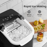 Kismile Ice Makers Countertop with Carry Handle,8 Cubes in 6 Mins,26Lbs/Day,2 Size of Bullet Ice,Portable Ice Maker Machine with Self-Cleaning for Home/Office(Black)