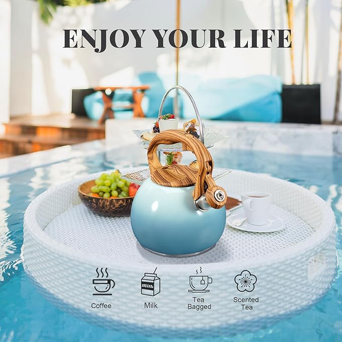 GGC Tea Kettle for Stove Top, 3.1QT/3L Whistling Tea Kettles for Boiling Water Coffee or Milk, Gradient Gray Tea Pot with Wood Parttern Handle, Stainless Steel Tea Pot for Home and Kitchen