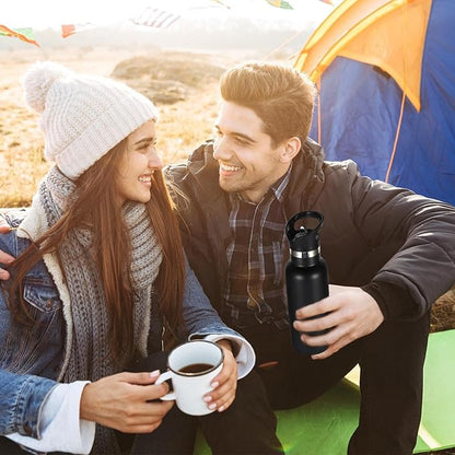 Volhoply 17oz Kids Insulated Water Bottle,Stainless Steel Water Bottles with Straw Lid,Double Wall Vacuum Metal Cups Water Bottle,Reusable Sports Water Flask Keep Hot & Cold for School (Black,1 Set)