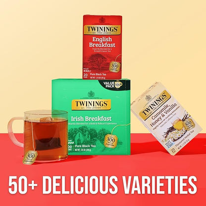 Twinings Irish Breakfast Black Tea Individually Wrapped Bags, 100 Count (Pack of 1), Flavourful, Bold, and Robust, Caffeinated, Enjoy Hot or Iced, 100 Teabags