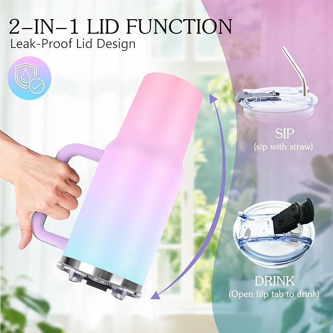 Personalized 40 oz Tumbler with Handle and Straw, Custom Tumbler with Picture, Text, Stainless Steel Travel Coffee Mug Cup, Personalized Gifts For Women Men Birthday Anniversary Wedding Gifts