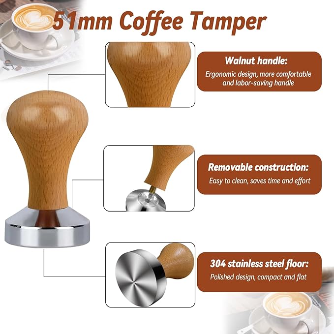 22Pcs Espresso Accessories Kit, 51mm Tamper Tool Espresso, Coffee Tamper with Espresso WDT Tool, Tamper Mat, Coffee Stirrer, Frothing Pitcher, Latte Art Pen and 16 Coffee Stencils, Latte Art Kit