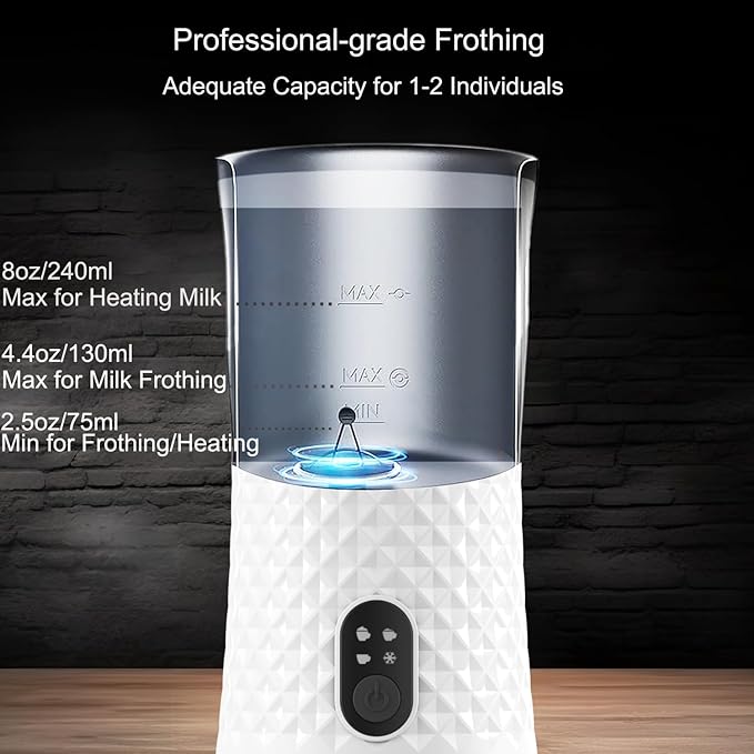 Electric Milk Frother and Steamer, Upgraded 4-in-1 Milk Frother with Auto Shut-Off, Quick and Effortless Frothing, Milk Foamer Frother for Coffee, Latte, Cappuccino, Hot Chocolates, White