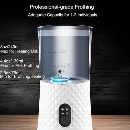 Electric Milk Frother and Steamer, Upgraded 4-in-1 Milk Frother with Auto Shut-Off, Quick and Effortless Frothing, Milk Foamer Frother for Coffee, Latte, Cappuccino, Hot Chocolates, White