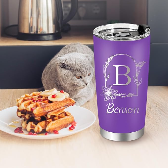Personalized Tumblers with Engraved Name, Personalized Birthday Gifts for Men Women, Custom 20oz Stainless Steel Coffee Tumbler with Lids and Straws, Custom Travel Cup