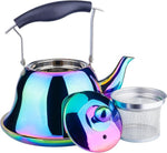 Load image into Gallery viewer, Whistling Tea Kettle Stainless Steel Stovetop Teakettle with Infuser Sturdy Teapot for Tea Coffee Fast Boiling Color Rainbow Mirror Finish 2 Liter / 2 Quart