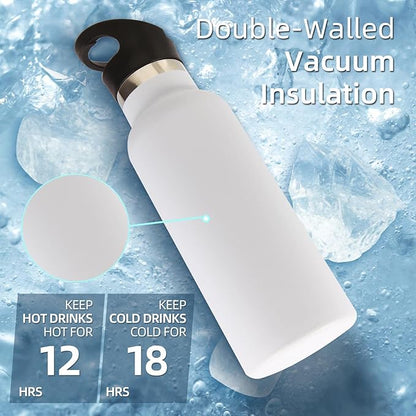 Volhoply 17oz Insulated Water Bottles Bulk 4 Pack,Stainless Steel Kids Water Bottle with Straw Lid,Double Wall Vacuum Sports School Flask Keep Cold (White,4 Set)