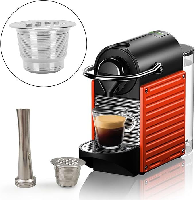 Asixxsix Refillable Coffee Pods, Stainless Steel Reusable Espresso Capsules with Brush and Spoon, Refillable Coffee Capsule for Coffee Machines Accessories Reusable Filters