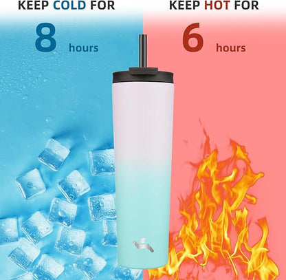 34 OZ Insulated Tumbler with Lid and 2 Straws Stainless Steel Water Bottle Vacuum Travel Mug Coffee Cup,Lavender Green