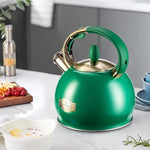 Load image into Gallery viewer, SUSTEAS Stove Top Whistling Tea Kettle - Food Grade Stainless Steel Teakettle Teapot with Cool Touch Ergonomic Handle, With 1 Silicone Pinch Mitt Included, 2.64 Quart (Green)