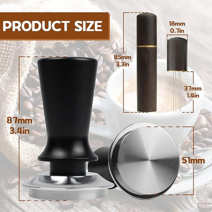 Espresso Tamper 51mm & Espresso Stirrer, Coffee Tamper for Espresso Machine, Espresso Distribution Tool, Espresso Stamp Press, Calibrated Spring Loaded Hand Tamper Stainless Steel Base (51mm)