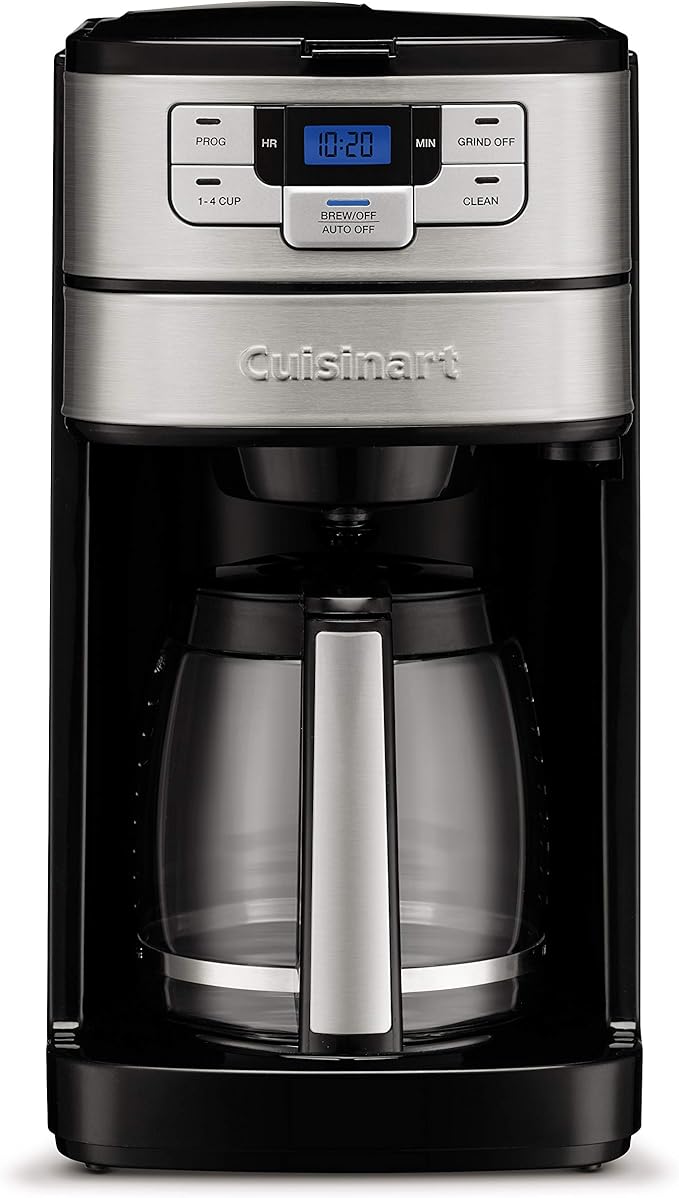 Cuisinart Automatic Grind and Brew 12-Cup Coffeemaker with 1-4 Cup Setting and Auto-Shutoff, Black/Stainless Steel, DGB-400NAS